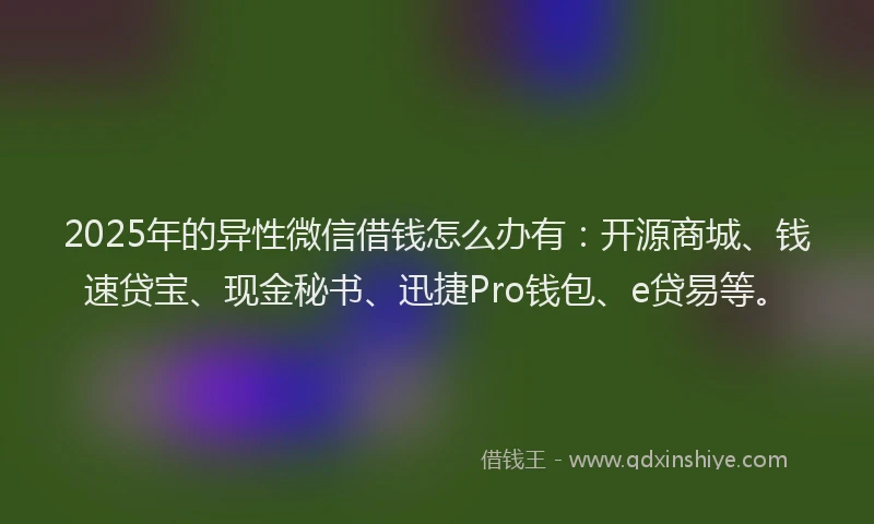 2025年的异性微信借钱怎么办有：开源商城、钱速贷宝、现金秘书、迅捷Pro钱包、e贷易等。
