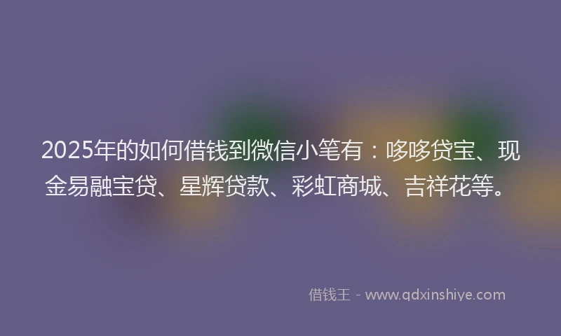 2025年的如何借钱到微信小笔有：哆哆贷宝、现金易融宝贷、星辉贷款、彩虹商城、吉祥花等。
