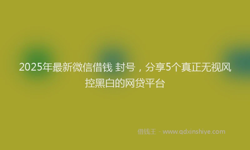 2025年最新微信借钱 封号，分享5个真正无视风控黑白的网贷平台