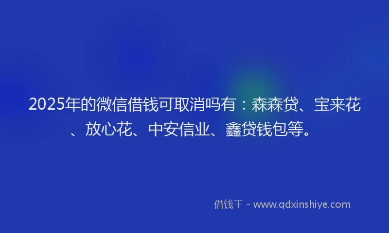 2025年的微信借钱可取消吗有：森森贷、宝来花、放心花、中安信业、鑫贷钱包等。