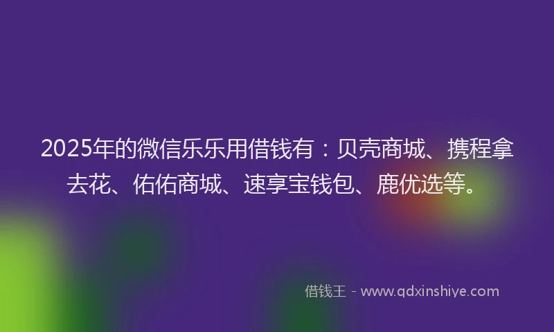 2025年的微信乐乐用借钱有：贝壳商城、携程拿去花、佑佑商城、速享宝钱包、鹿优选等。