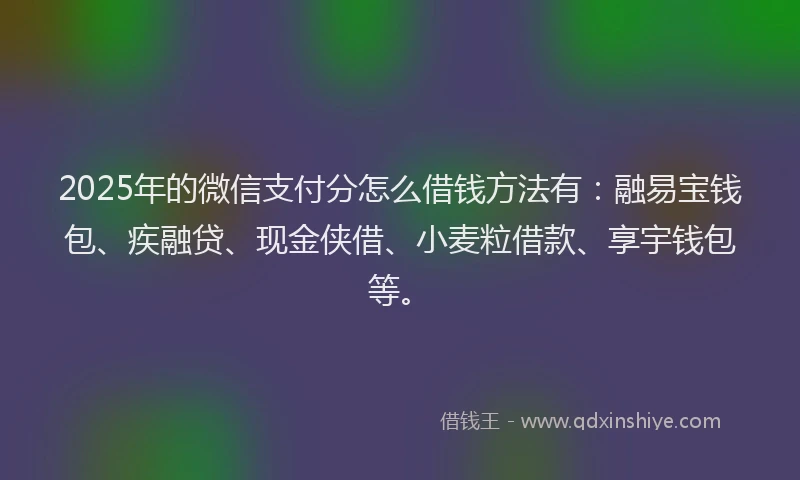 2025年的微信支付分怎么借钱方法有：融易宝钱包、疾融贷、现金侠借、小麦粒借款、享宇钱包等。
