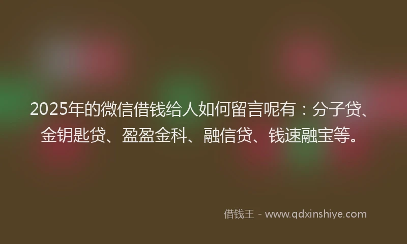 2025年的微信借钱给人如何留言呢有：分子贷、金钥匙贷、盈盈金科、融信贷、钱速融宝等。
