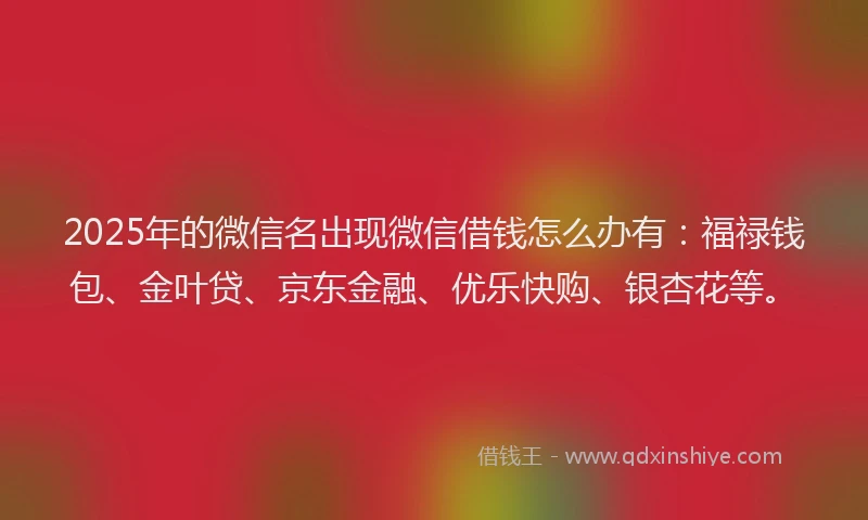 2025年的微信名出现微信借钱怎么办有：福禄钱包、金叶贷、京东金融、优乐快购、银杏花等。