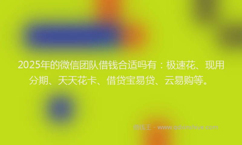 2025年的微信团队借钱合适吗有：极速花、现用分期、天天花卡、借贷宝易贷、云易购等。