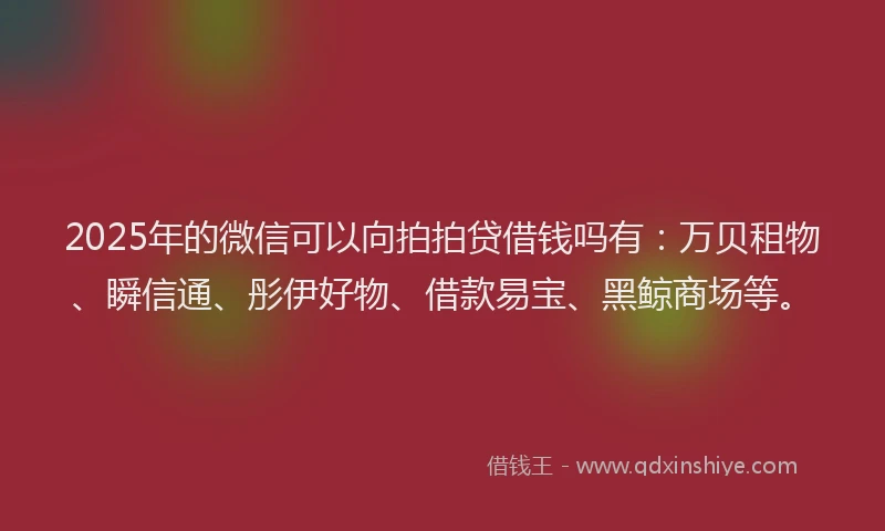 2025年的微信可以向拍拍贷借钱吗有：万贝租物、瞬信通、彤伊好物、借款易宝、黑鲸商场等。