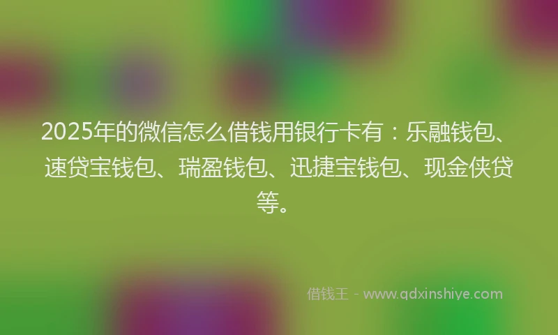 2025年的微信怎么借钱用银行卡有：乐融钱包、速贷宝钱包、瑞盈钱包、迅捷宝钱包、现金侠贷等。