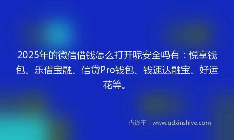2025年的微信借钱怎么打开呢安全吗有：悦享钱包、乐借宝融、信贷Pro钱包、钱速达融宝、好运花等。
