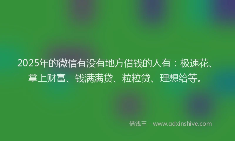 2025年的微信有没有地方借钱的人有：极速花、掌上财富、钱满满贷、粒粒贷、理想给等。