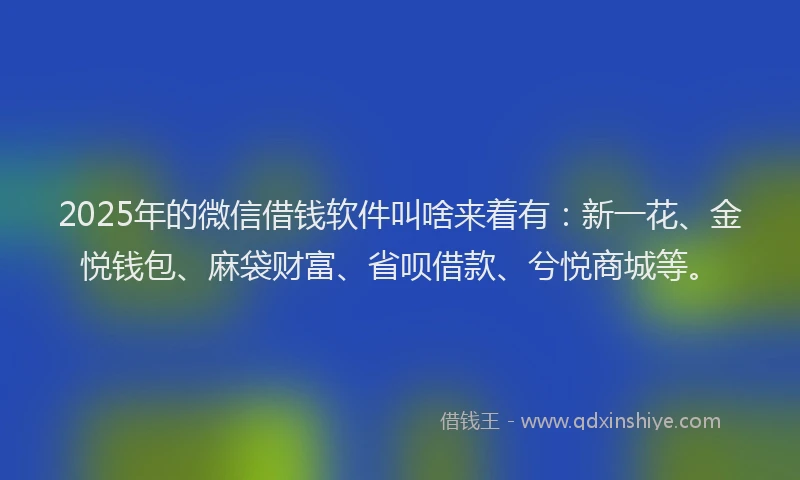 2025年的微信借钱软件叫啥来着有：新一花、金悦钱包、麻袋财富、省呗借款、兮悦商城等。
