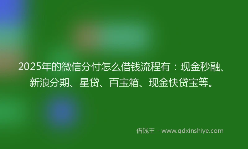 2025年的微信分付怎么借钱流程有：现金秒融、新浪分期、星贷、百宝箱、现金快贷宝等。