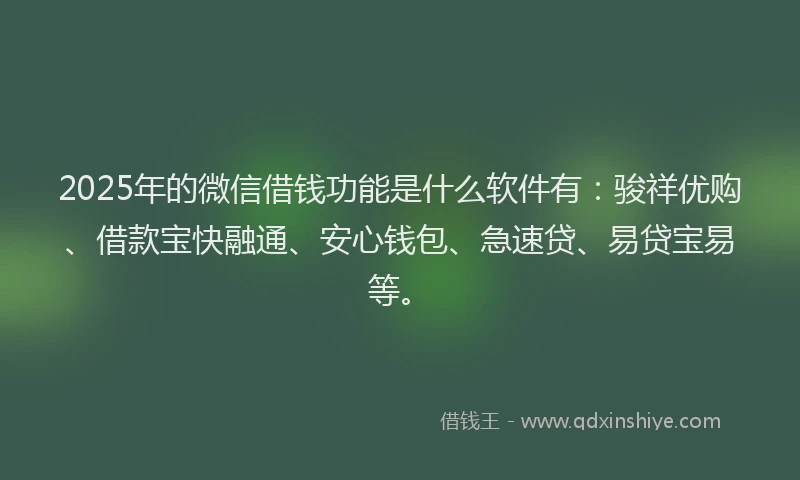 2025年的微信借钱功能是什么软件有：骏祥优购、借款宝快融通、安心钱包、急速贷、易贷宝易等。
