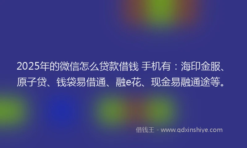 2025年的微信怎么贷款借钱 手机有：海印金服、原子贷、钱袋易借通、融e花、现金易融通途等。