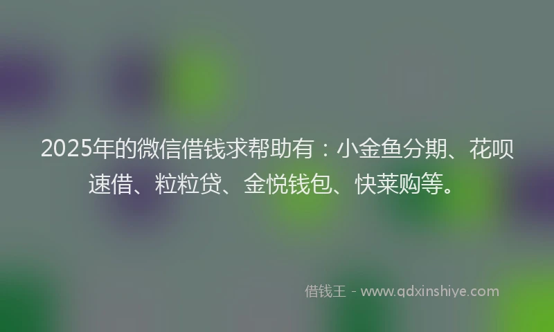 2025年的微信借钱求帮助有：小金鱼分期、花呗速借、粒粒贷、金悦钱包、快莱购等。
