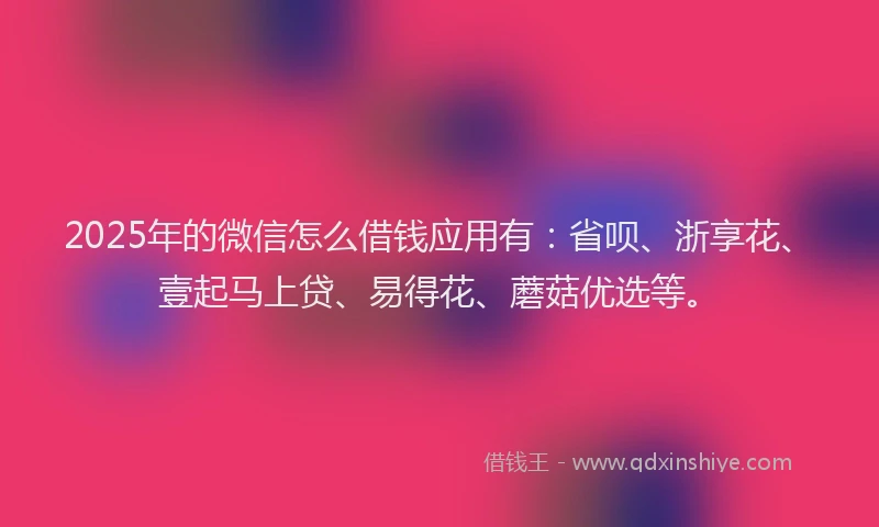 2025年的微信怎么借钱应用有：省呗、浙享花、壹起马上贷、易得花、蘑菇优选等。
