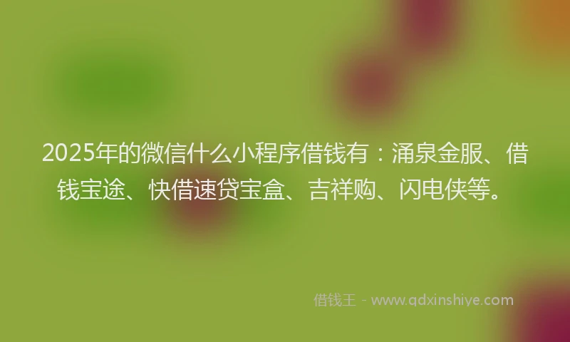 2025年的微信什么小程序借钱有：涌泉金服、借钱宝途、快借速贷宝盒、吉祥购、闪电侠等。