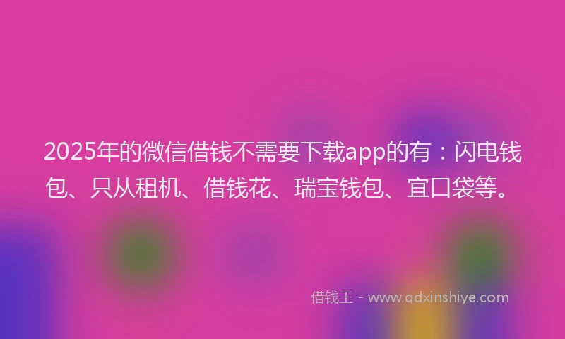 2025年的微信借钱不需要下载app的有：闪电钱包、只从租机、借钱花、瑞宝钱包、宜口袋等。