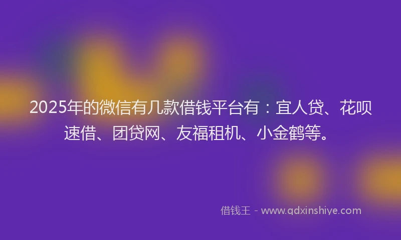 2025年的微信有几款借钱平台有：宜人贷、花呗速借、团贷网、友福租机、小金鹤等。