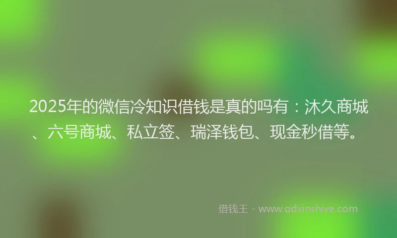 2025年的微信冷知识借钱是真的吗有：沐久商城、六号商城、私立签、瑞泽钱包、现金秒借等。