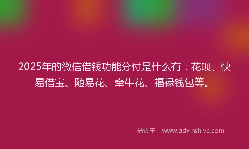 2025年的微信借钱功能分付是什么有：花呗、快易借宝、随易花、牵牛花、福禄钱包等。