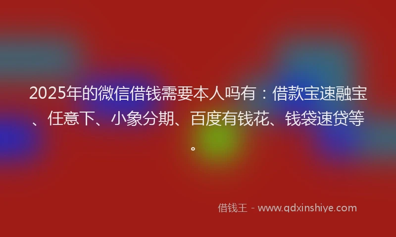 2025年的微信借钱需要本人吗有：借款宝速融宝、任意下、小象分期、百度有钱花、钱袋速贷等。