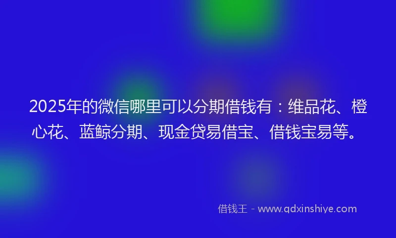 2025年的微信哪里可以分期借钱有：维品花、橙心花、蓝鲸分期、现金贷易借宝、借钱宝易等。