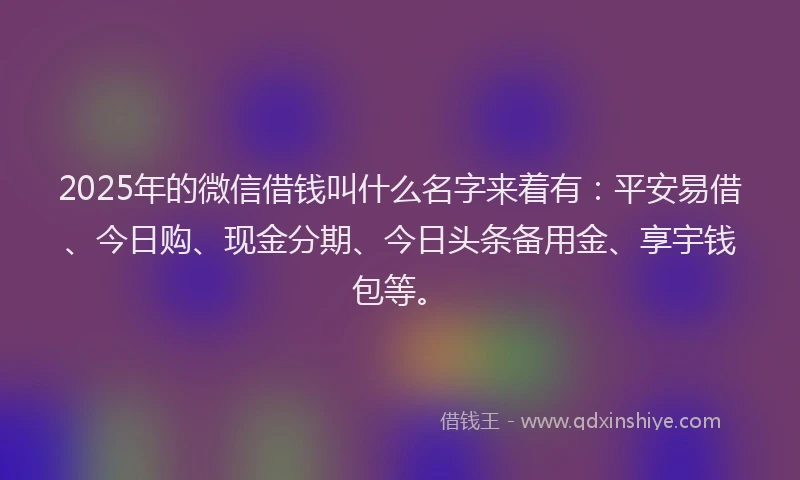 2025年的微信借钱叫什么名字来着有：平安易借、今日购、现金分期、今日头条备用金、享宇钱包等。
