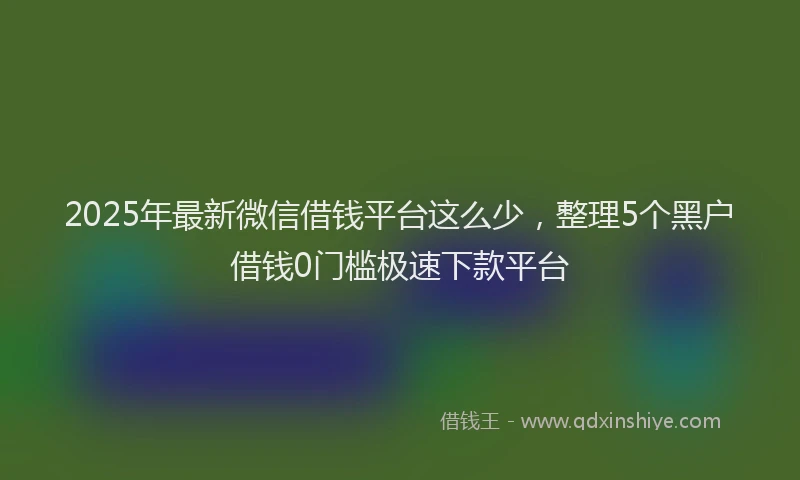 2025年最新微信借钱平台这么少，整理5个黑户借钱0门槛极速下款平台