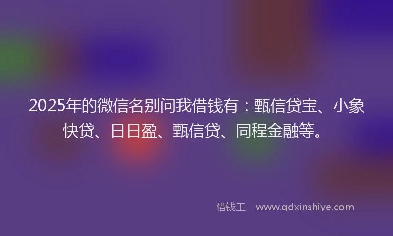 2025年的微信名别问我借钱有：甄信贷宝、小象快贷、日日盈、甄信贷、同程金融等。