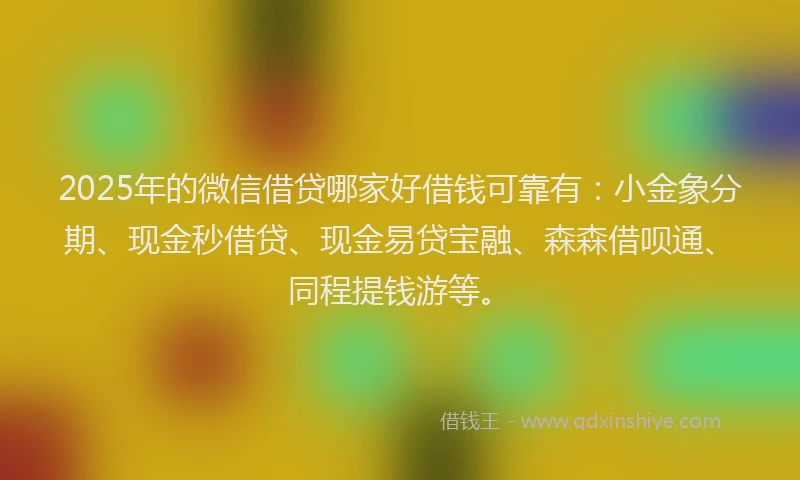 2025年的微信借贷哪家好借钱可靠有：小金象分期、现金秒借贷、现金易贷宝融、森森借呗通、同程提钱游等。