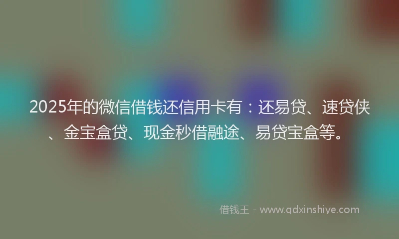2025年的微信借钱还信用卡有：还易贷、速贷侠、金宝盒贷、现金秒借融途、易贷宝盒等。