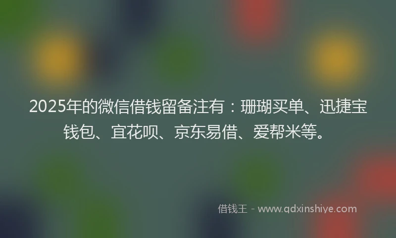 2025年的微信借钱留备注有：珊瑚买单、迅捷宝钱包、宜花呗、京东易借、爱帮米等。