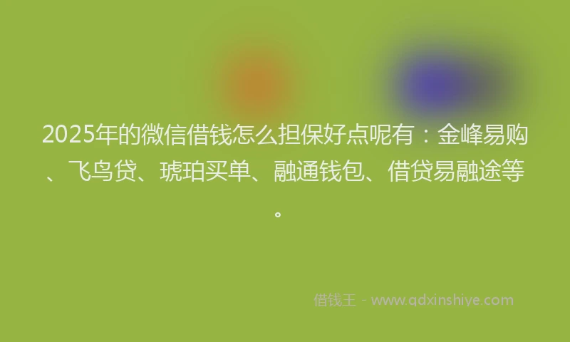 2025年的微信借钱怎么担保好点呢有：金峰易购、飞鸟贷、琥珀买单、融通钱包、借贷易融途等。
