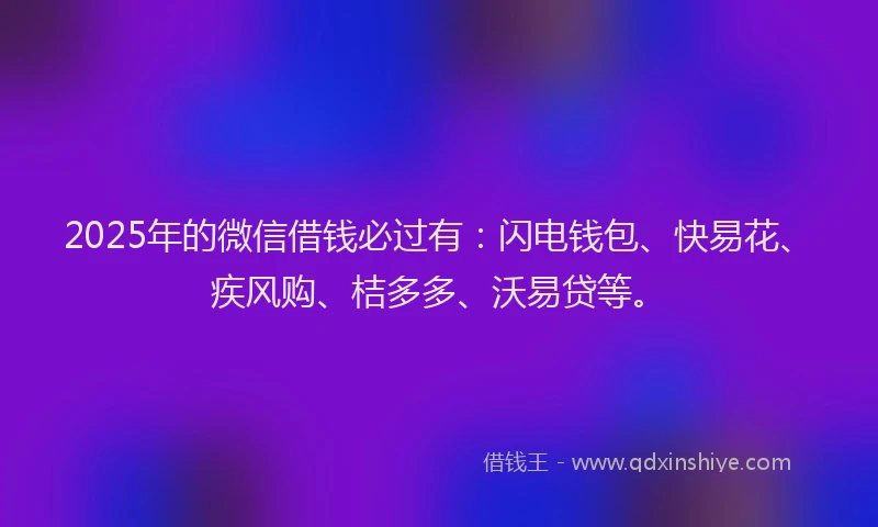 2025年的微信借钱必过有：闪电钱包、快易花、疾风购、桔多多、沃易贷等。