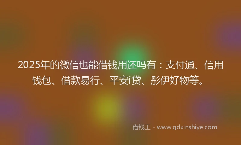 2025年的微信也能借钱用还吗有：支付通、信用钱包、借款易行、平安i贷、彤伊好物等。