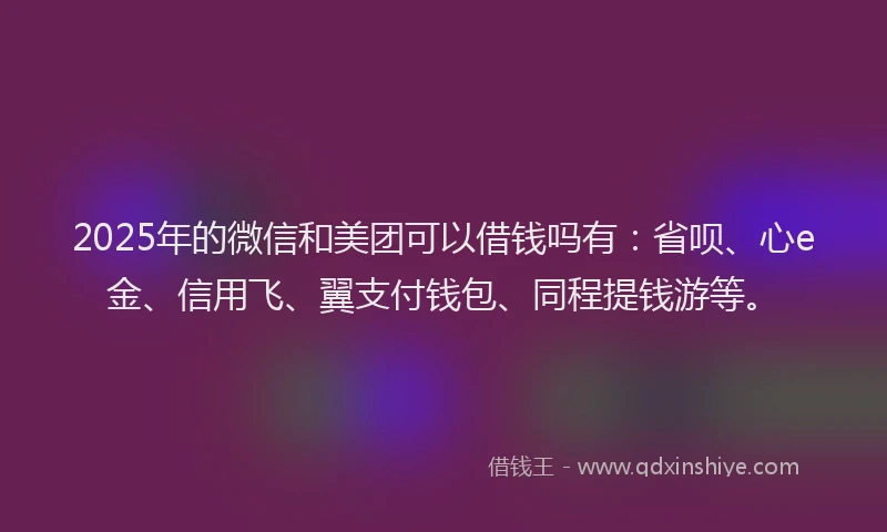 2025年的微信和美团可以借钱吗有：省呗、心e金、信用飞、翼支付钱包、同程提钱游等。