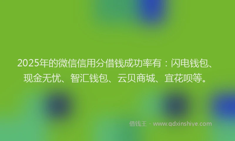 2025年的微信信用分借钱成功率有：闪电钱包、现金无忧、智汇钱包、云贝商城、宜花呗等。