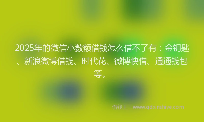 2025年的微信小数额借钱怎么借不了有：金钥匙、新浪微博借钱、时代花、微博快借、通通钱包等。