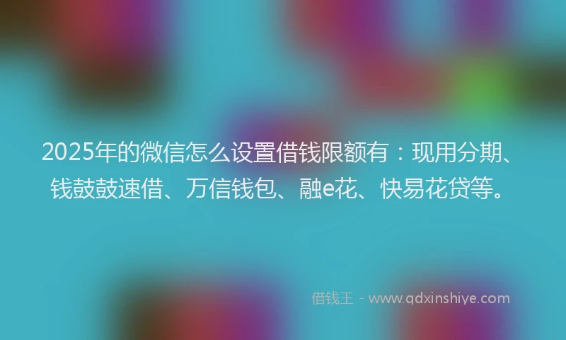 2025年的微信怎么设置借钱限额有：现用分期、钱鼓鼓速借、万信钱包、融e花、快易花贷等。