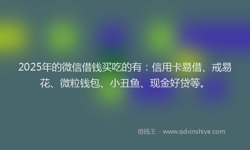 2025年的微信借钱买吃的有：信用卡易借、戒易花、微粒钱包、小丑鱼、现金好贷等。