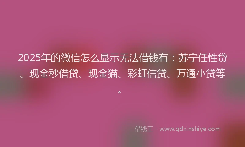 2025年的微信怎么显示无法借钱有：苏宁任性贷、现金秒借贷、现金猫、彩虹信贷、万通小贷等。