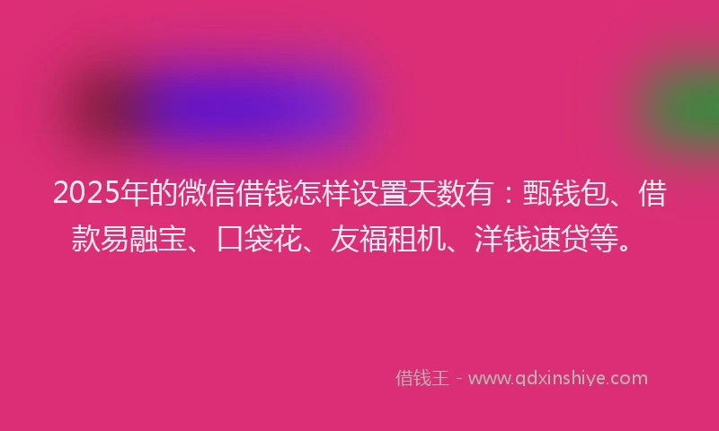 2025年的微信借钱怎样设置天数有：甄钱包、借款易融宝、口袋花、友福租机、洋钱速贷等。