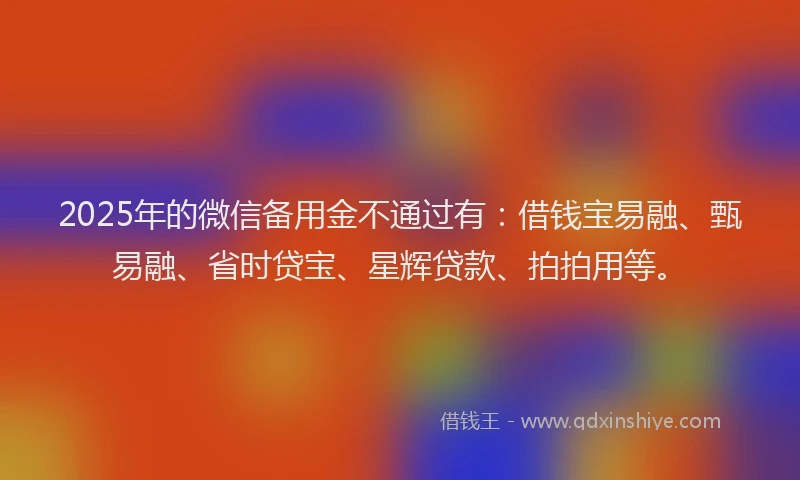 2025年的微信备用金不通过有:借钱宝易融、甄易融、省时贷宝、星辉贷款、拍拍用等。