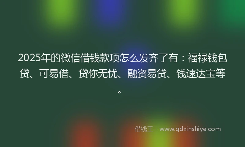 2025年的微信借钱款项怎么发齐了有：福禄钱包贷、可易借、贷你无忧、融资易贷、钱速达宝等。