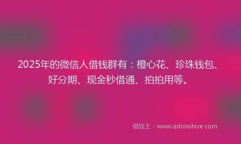 2025年的微信人借钱群有：橙心花、珍珠钱包、好分期、现金秒借通、拍拍用等。