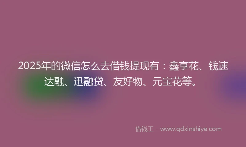 2025年的微信怎么去借钱提现有：鑫享花、钱速达融、迅融贷、友好物、元宝花等。