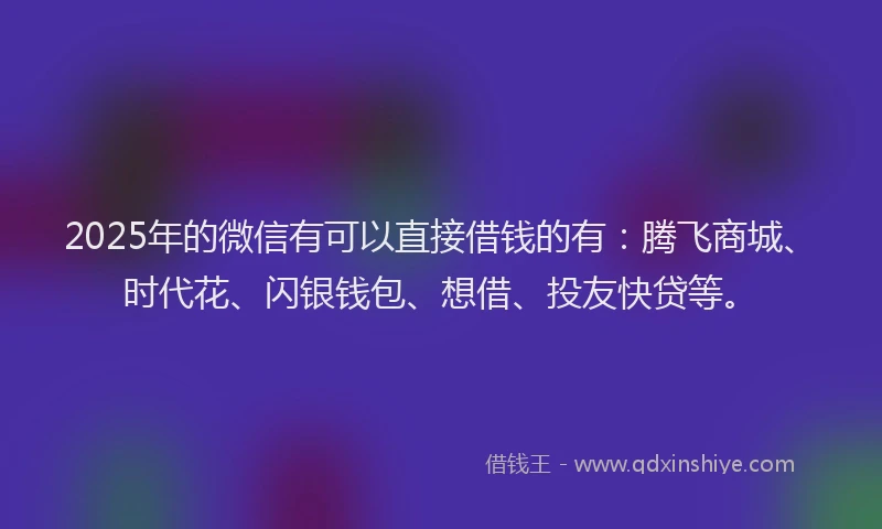 2025年的微信有可以直接借钱的有：腾飞商城、时代花、闪银钱包、想借、投友快贷等。