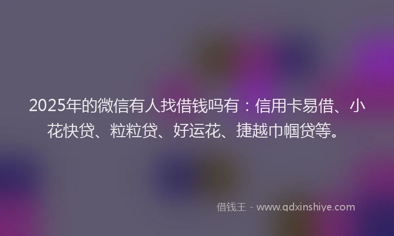2025年的微信有人找借钱吗有：信用卡易借、小花快贷、粒粒贷、好运花、捷越巾帼贷等。