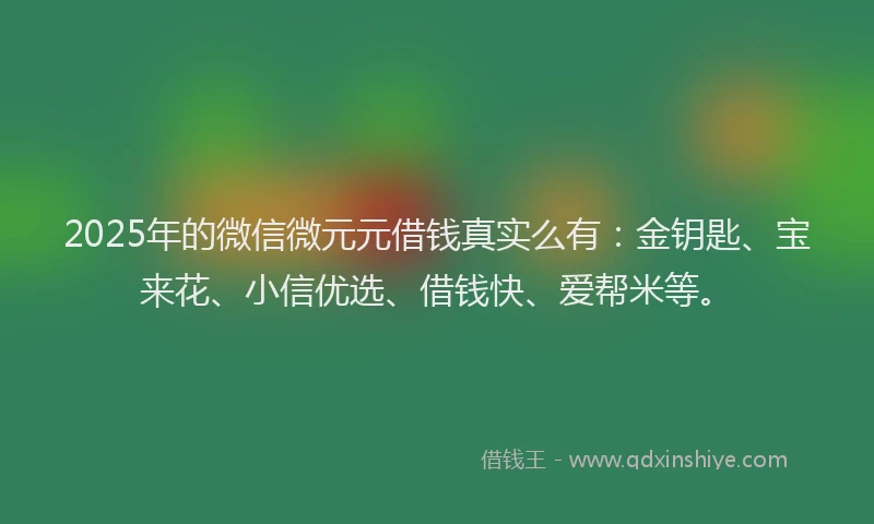 2025年的微信微元元借钱真实么有：金钥匙、宝来花、小信优选、借钱快、爱帮米等。