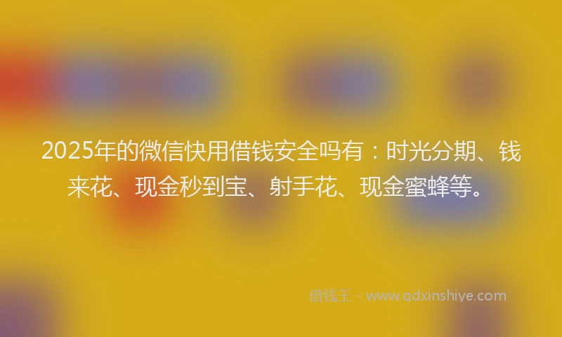 2025年的微信快用借钱安全吗有：时光分期、钱来花、现金秒到宝、射手花、现金蜜蜂等。